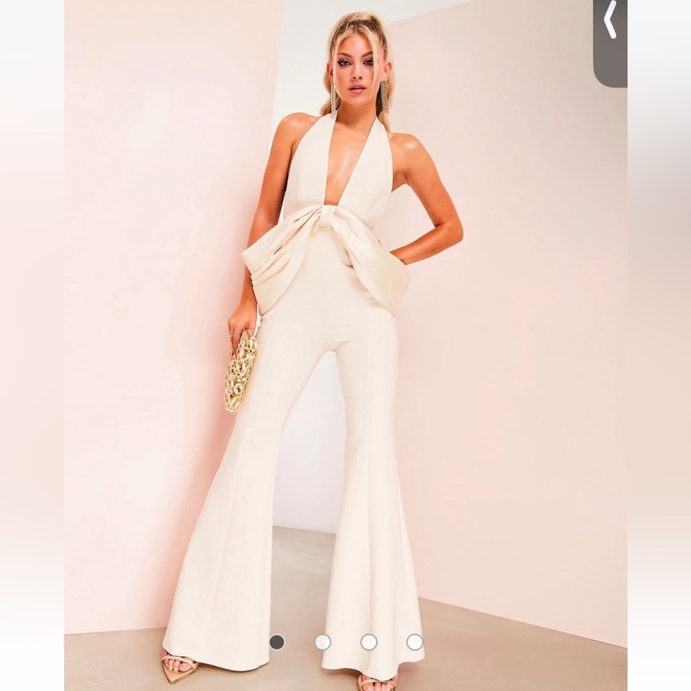 ASOS Cream Halter Jumpsuit with Wide-Leg Flare and open back so beautiful